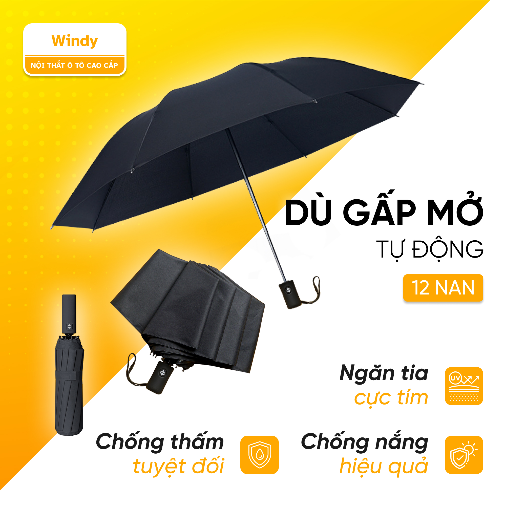 Ô dù gấp mở tự động- dù che mưa gấp gọn mini che mưa 12 nan nhỏ gọn tiện lợi