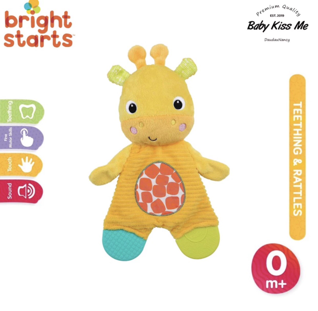 [Freeship Max] Khăn Gặm Nướu Kèm Đồ Chơi Tương Tác Phát Triển Giác Quan Cho Bé - Bright Starts Snuggle & Teethe Giraffe