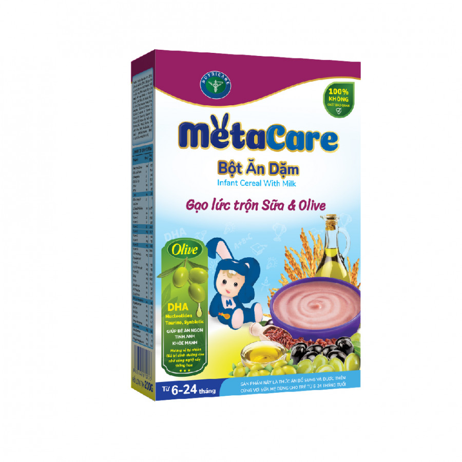 Bột ăn dặm Metacare - Gạo lức trộn sữa & Olive (200g)