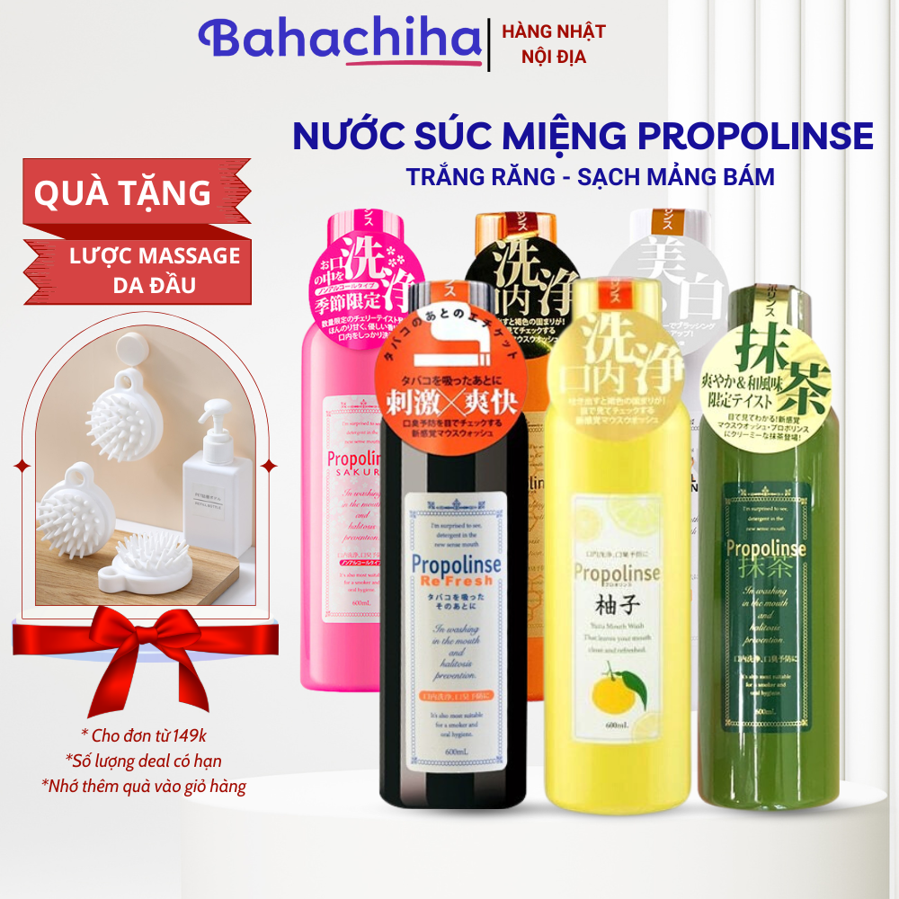 Bahachiha Nước súc miệng Propolinse 600ml - xúc miệng trắng răng Nhật ,nước súc miệng thích hơp cho người hút thuốc - súc miệng bong mảng bám, cao răng hiệu quả, hàng Nhật nội địa
