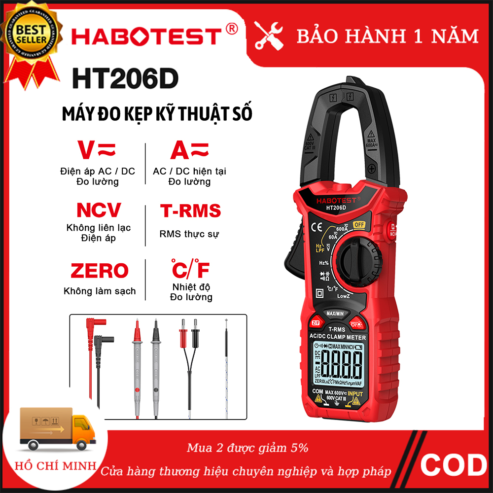 【Ship from Binh Duong HABOTEST HT206 Pliers Multimeter Automotive Circuit Testing Machine NCV Multifunctional Professional Digital Ammeter 600A AC/DC Ammeter
