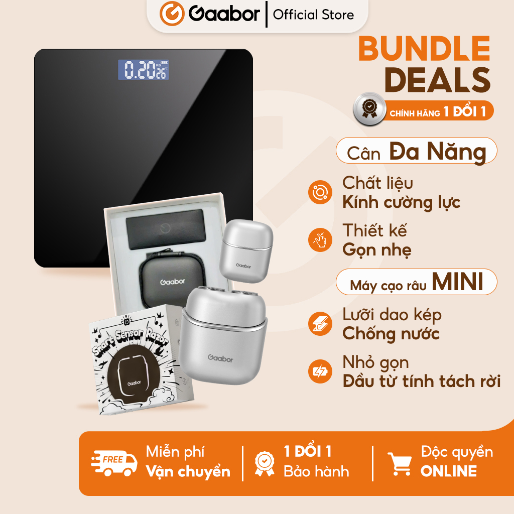 Combo 260 Cân sức khỏe điện tử kính cường lực GWS-M01A và máy cạo râu chống nước IPX7 ER-T01A màu xám - Bảo hành 1 đổi 1