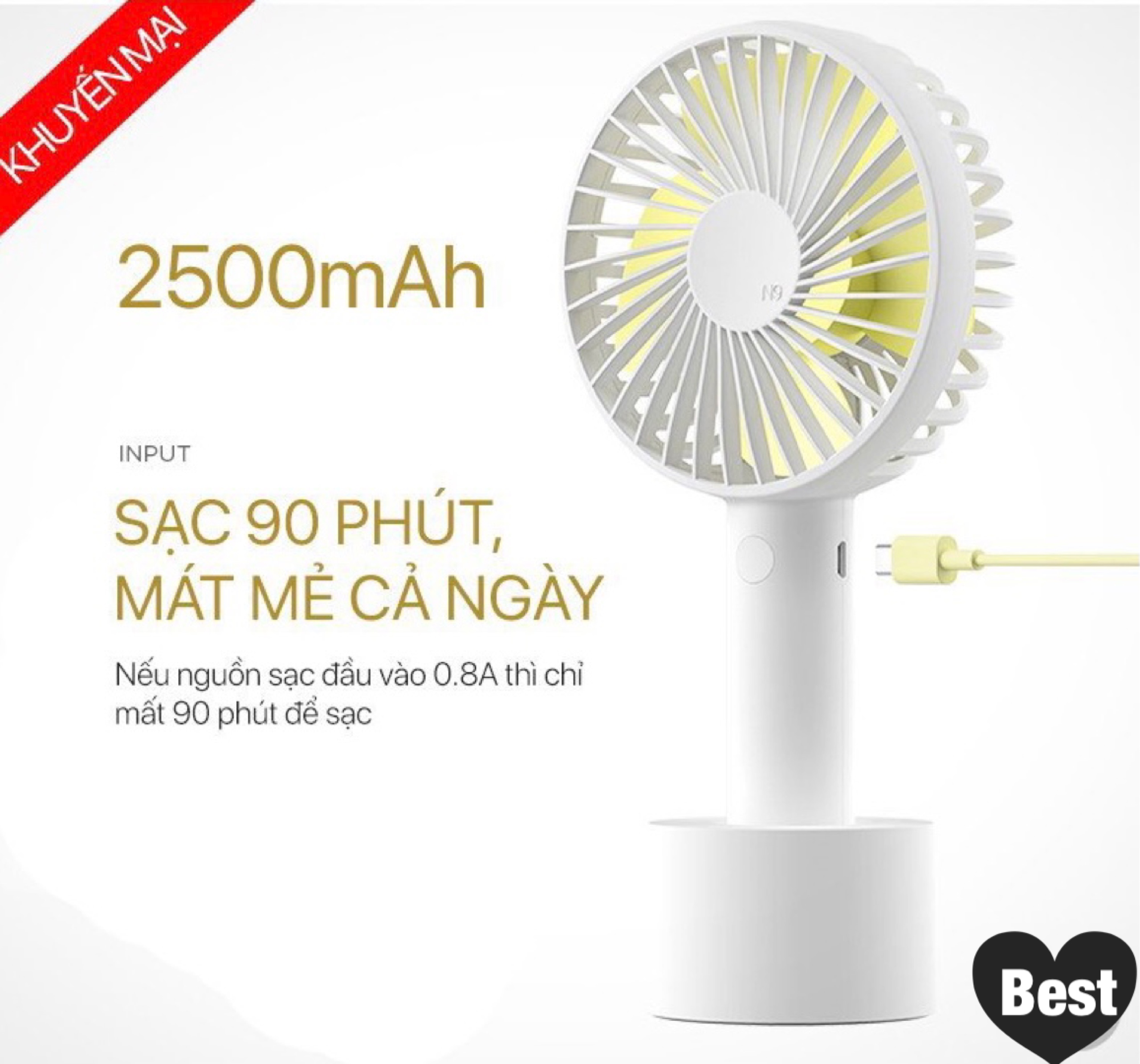 Quạt mini tích điện cầm tay có đế để bàn siêu hot