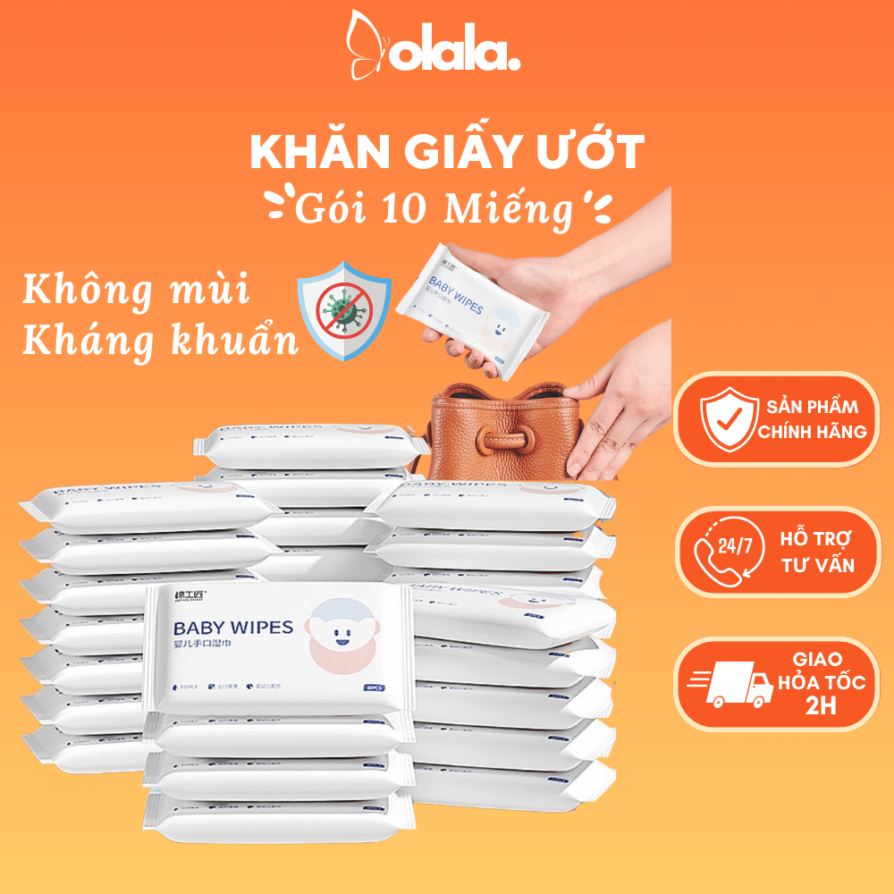 Khăn giấy/Giấy ướt mini Baby wipes gói 10 tờ