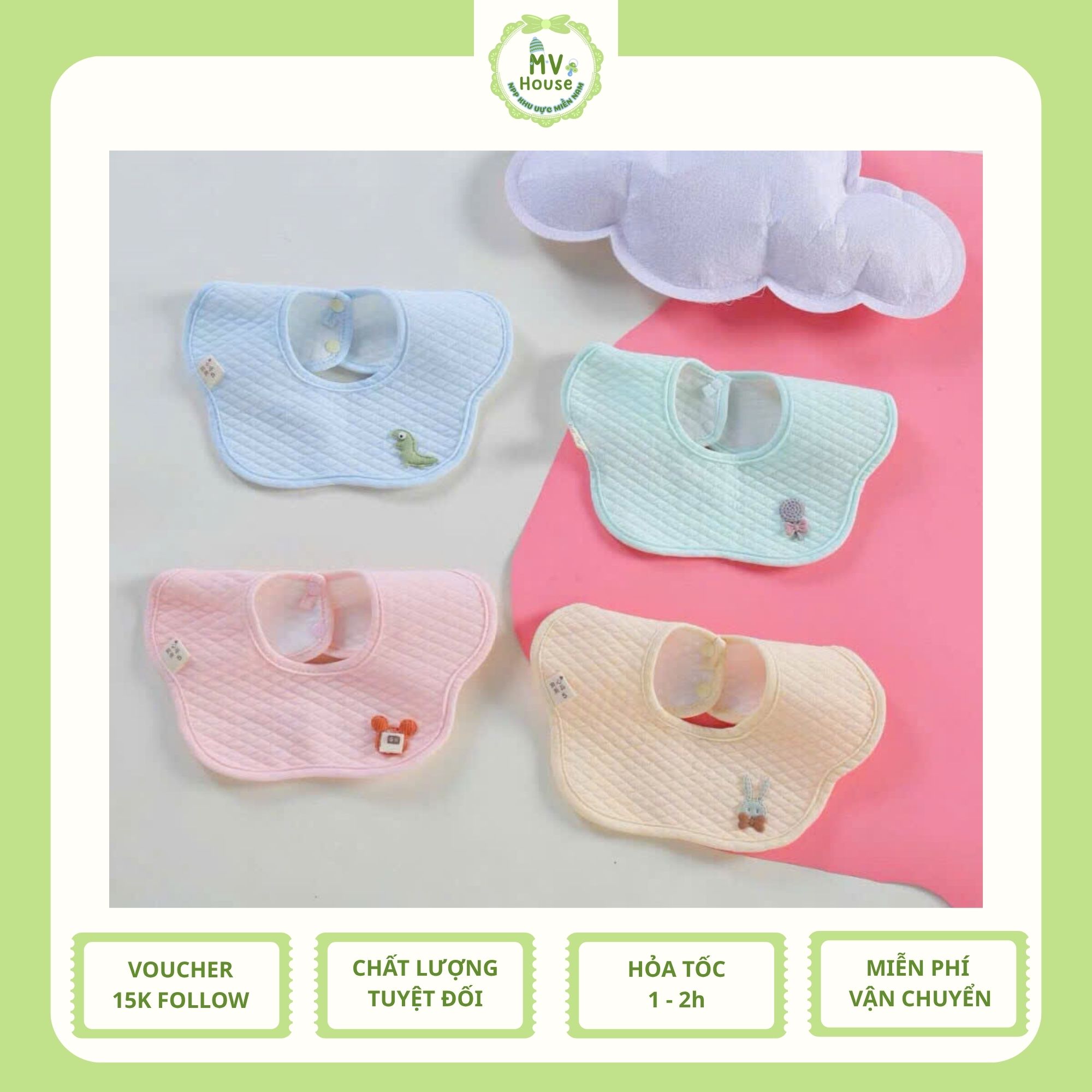 Yếm Ăn Dặm Yếm chống thấm cho bé sơ sinh xoay 360 độ yếm tròn cho bé yếm xốp quảng châu set 2 cái