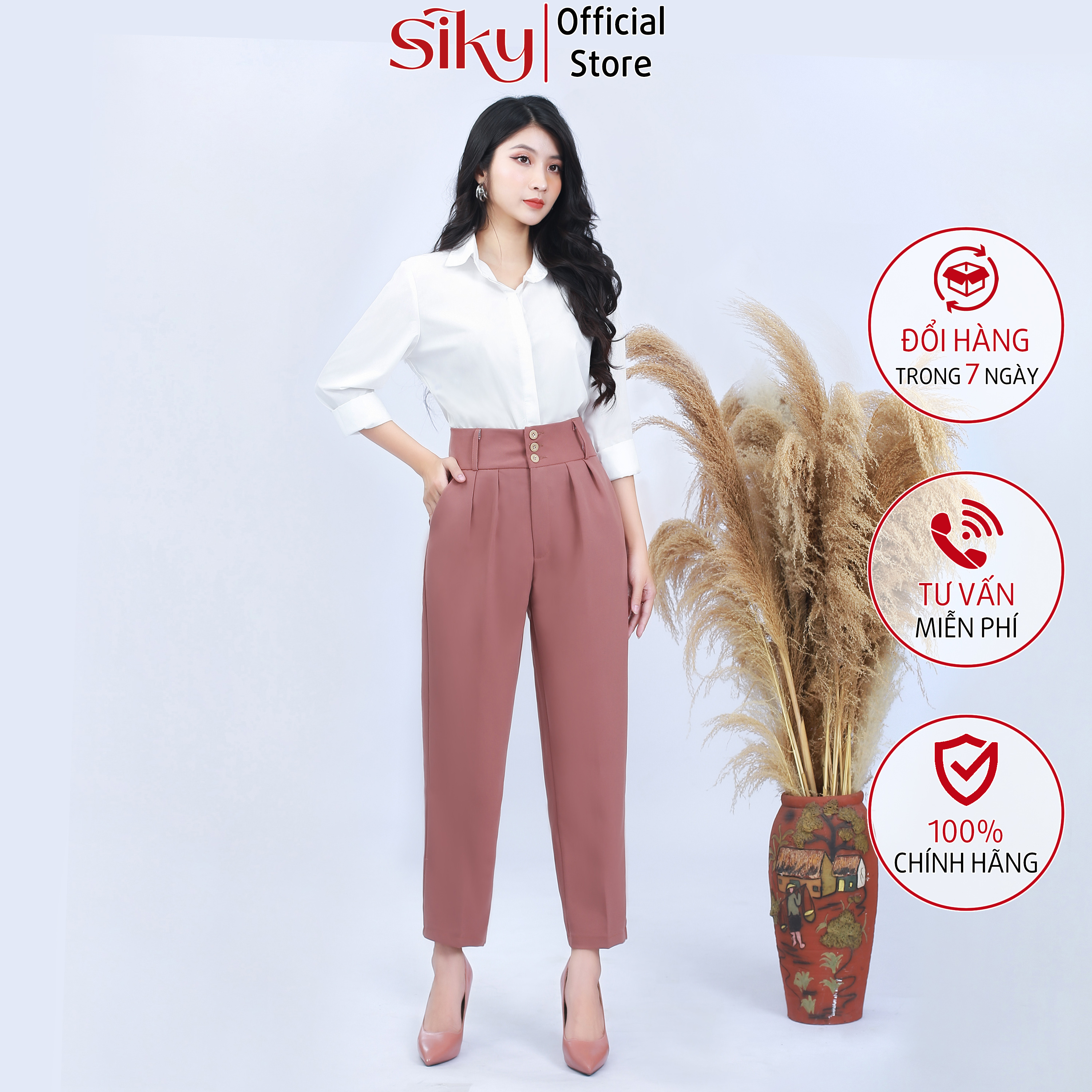 Quần baggy cạp cao 3 khuy - Siky - QBG03K