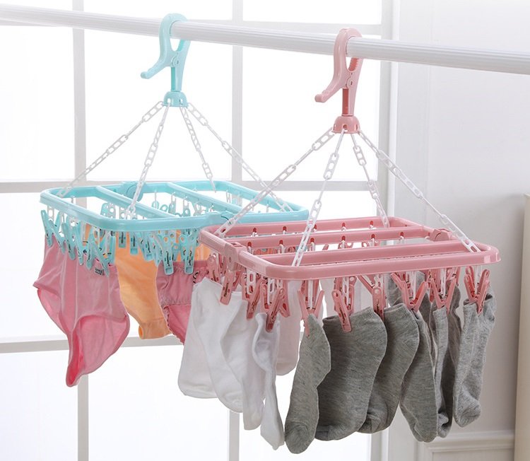 Móc nhựa trùm 32 kẹp gấp gọn phơi tất vớ đồ trẻ sơ sinh