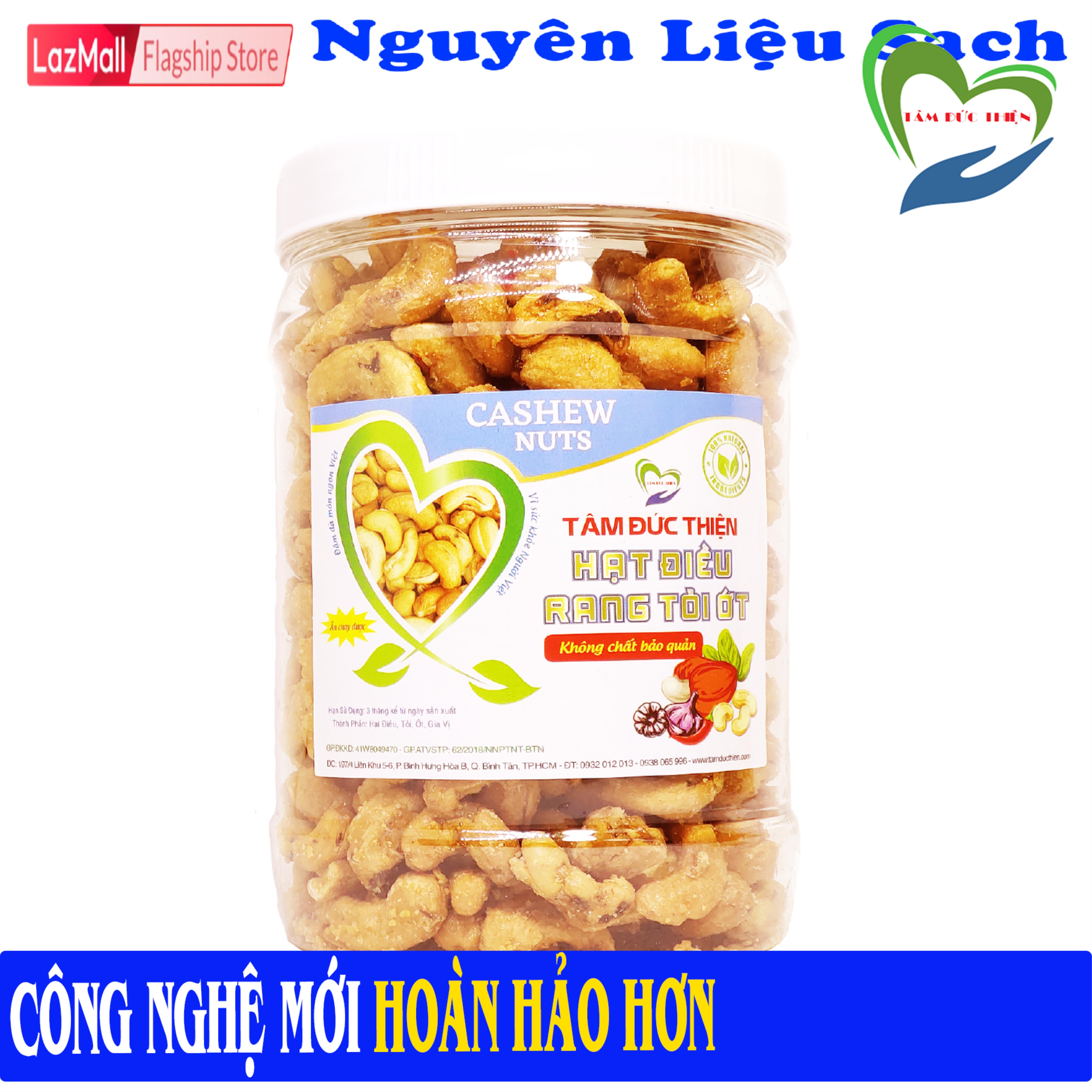 Nguyên Liệu Sạch Điều Bình Phước Hộp 500GR Hạt Điều Rang Tỏi Ớt Tâm Đức Thiện Thực Phẩm Đóng Gói Đóng Hộp Ăn Liền đồ ăn vặt bánh kẹo quà Tết