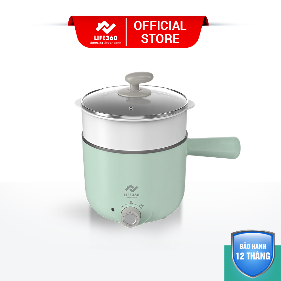 Nồi điện đa năng Life360 AL_D12L5 (Xanh min), Nồi lẩu điện mini đa năng -Bảo hành 1 năm- Hàng Chính Hãng