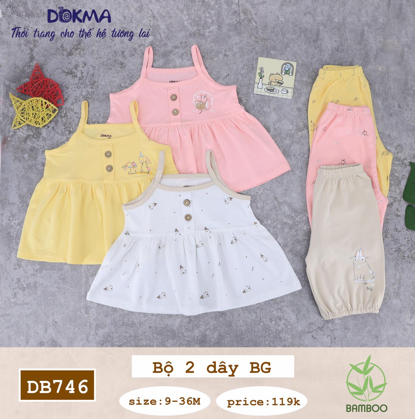 Bộ 2 dây sợi tre mềm mát bé gái Dokma DB746