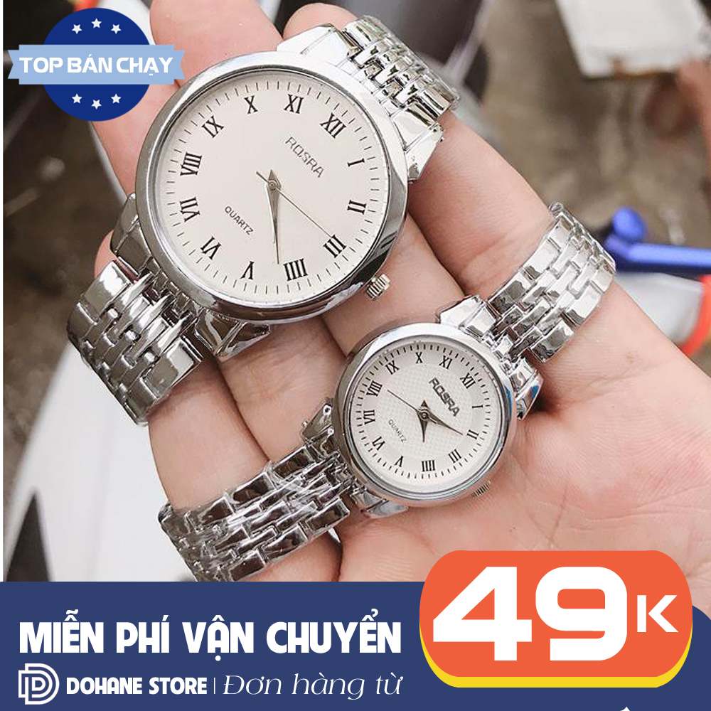 Đồng hồ cặp nam nữ chống nước dây thép không gỉ Rosra R90 máy kim chạy pin - Đồng hồ cặp tình yêu, tình nhân