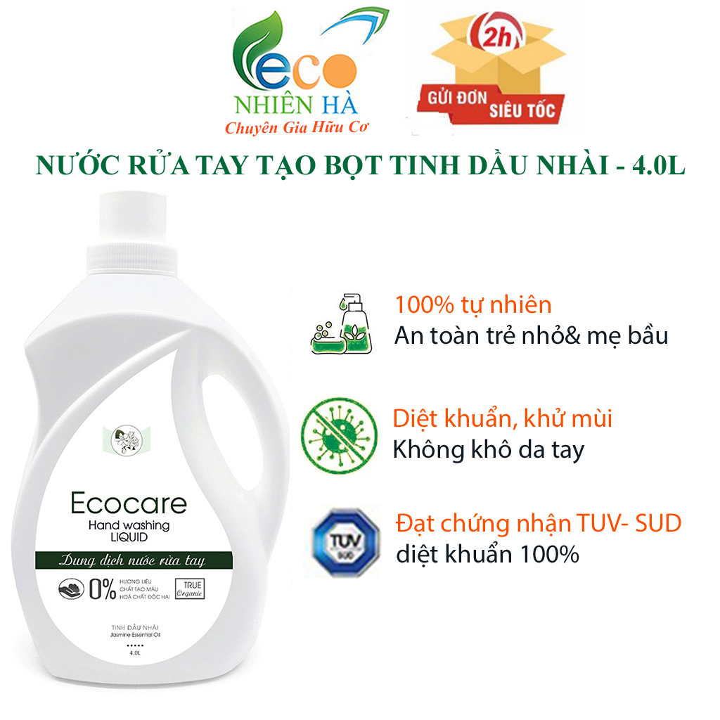 Nước rửa tay ECOCARE 4L tinh dầu nhài, nước rửa tay tạo bọt, diệt khuẩn, không khô da tay
