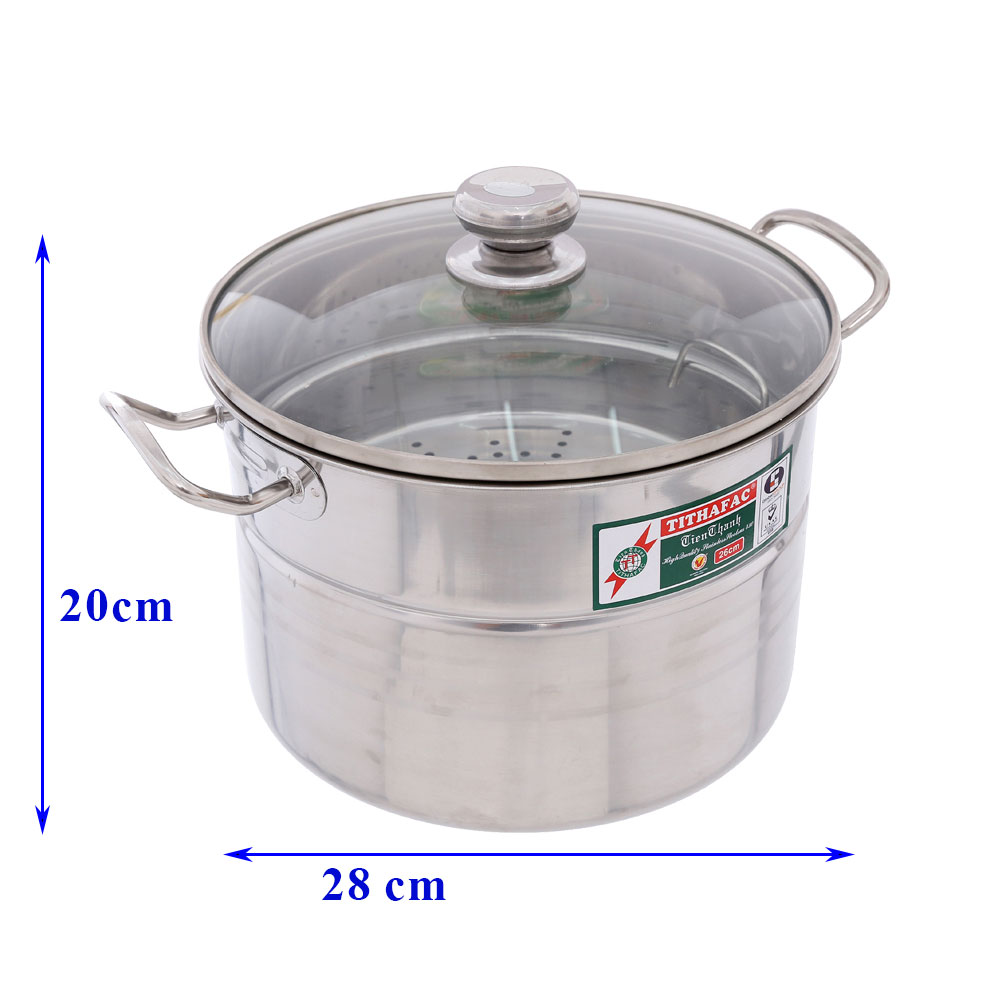Nồi hầm, Nồi hấp đa năng, dĩa hấp có thể tháo rời , nấp kiếng kích thước lớn Thương hiệu Tithafac