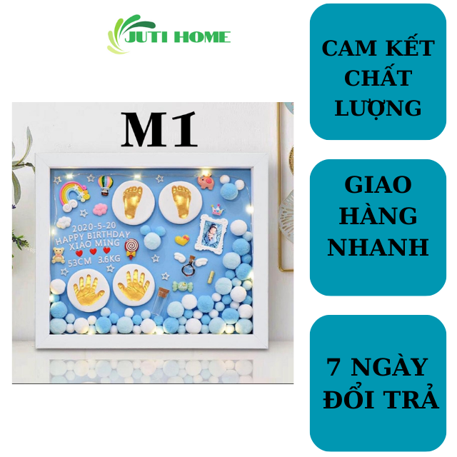 [Freeship+ free in ảnh]Bộ khung ảnh in dấu vân tay chân Juti home cho bé lưu giữ cuống rốn, tóc máu trọn đời