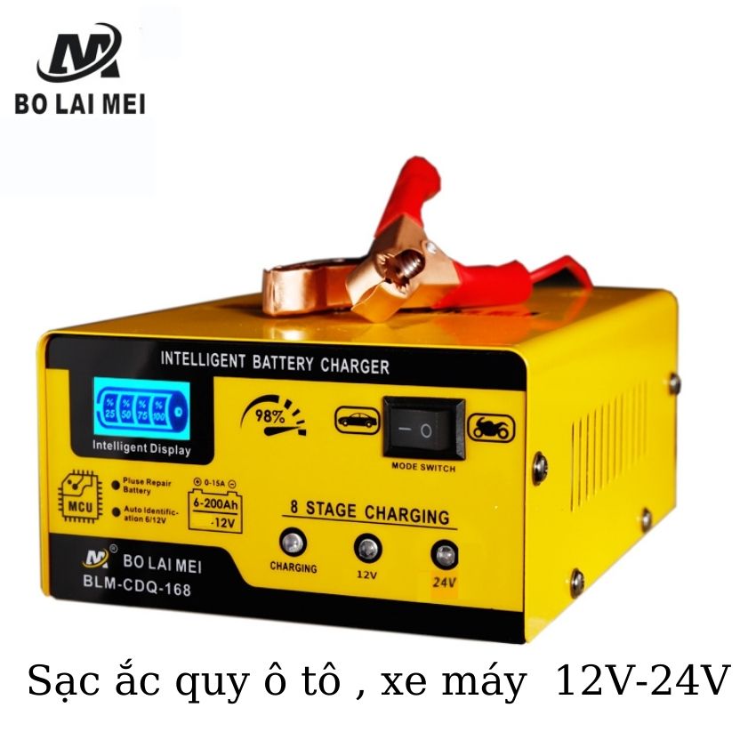 Máy sạc bình ắc quy 12V 24V 200AH Bolimei sạc được bình khô , bình nước chống ngược cực thông minh tự ngắt khi đầy