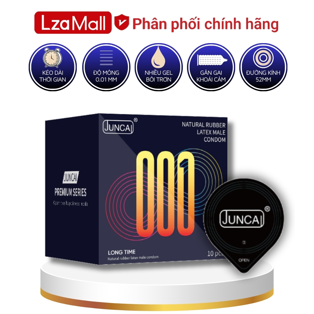   Che tên sản phẩm  Bao cao su Juncai Long Time kéo dài thời gian siêu mỏng 0.01 nhiều gel bôi trơn bcs nam olo gân gai khoái cảm hộp 10 bcs 