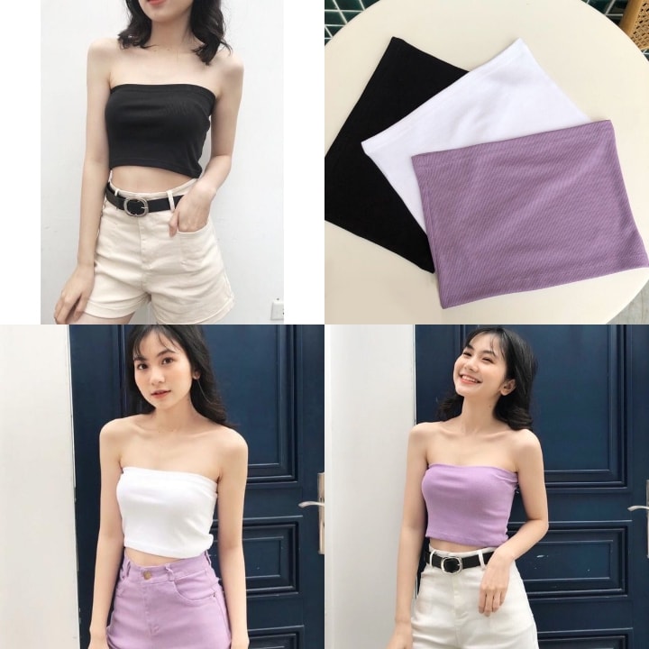 Áo ống quây ngực croptop trơn len tăm