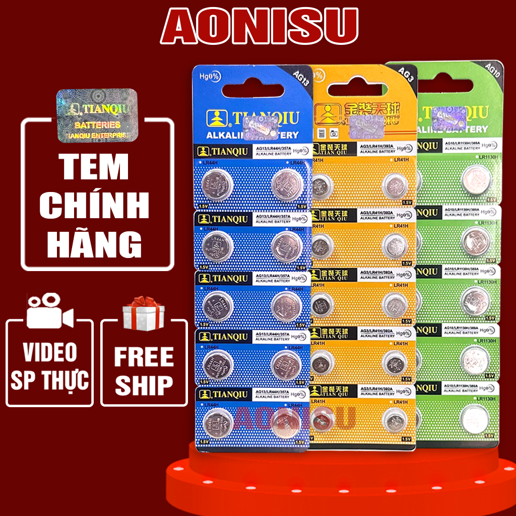 Pin Nút Áo TianQiu CHÍNH HÃNG AG10/AG13/AG3 - LR1130H/LR44H/LR41H 1.5V Hàng Chất Lượng Cao AONISU