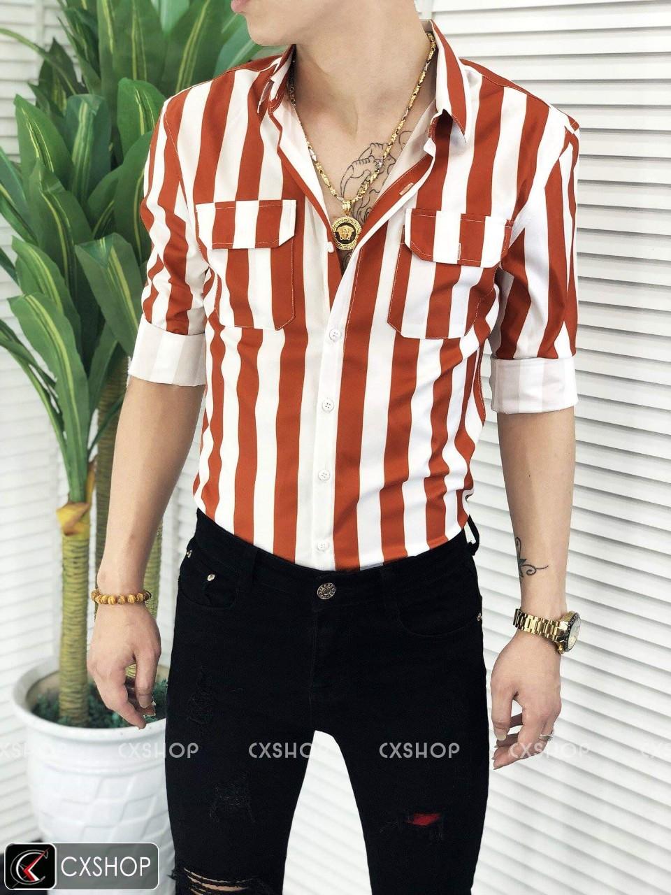Áo somi sọc nam phong cách mẫu hot 2019