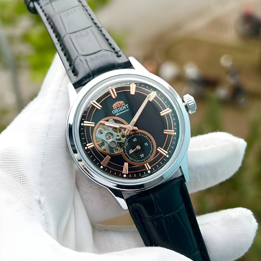 Đồng hồ nam Orient automatic dây da máy cơ nhật sang trọng