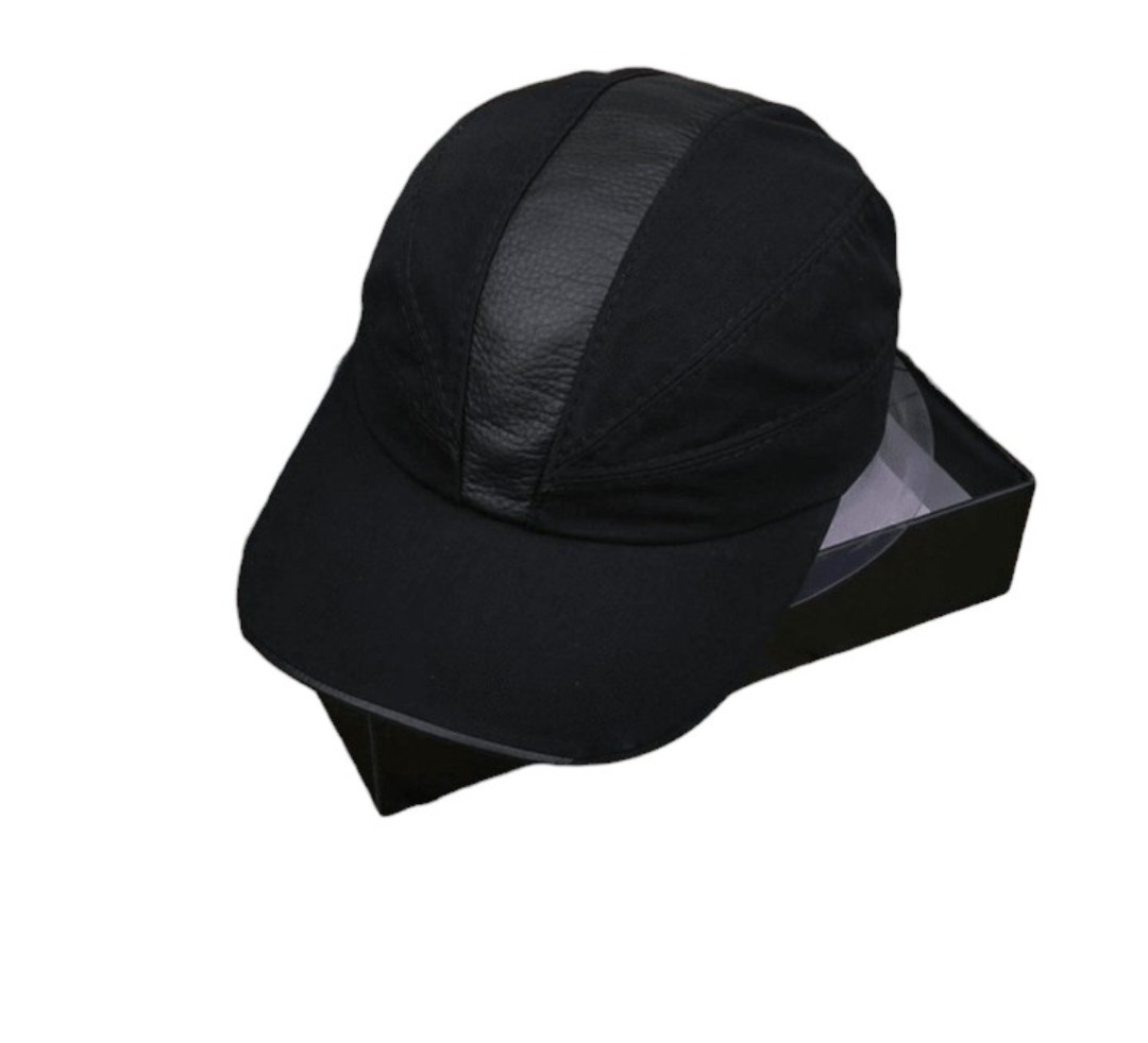 Mũ Lưỡi Trai Mẫu Mới - Nón Son Vải Dù Đen Phối Da Dài Không Chóp hàng Tem 7 Màu Thời Trang Cao Cấp