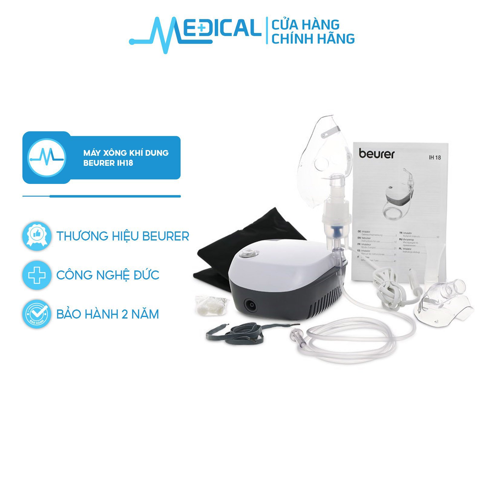 Máy xông khí dung mũi họng cho cả gia đình beurer ih18 bảo hành 24 tháng - medical