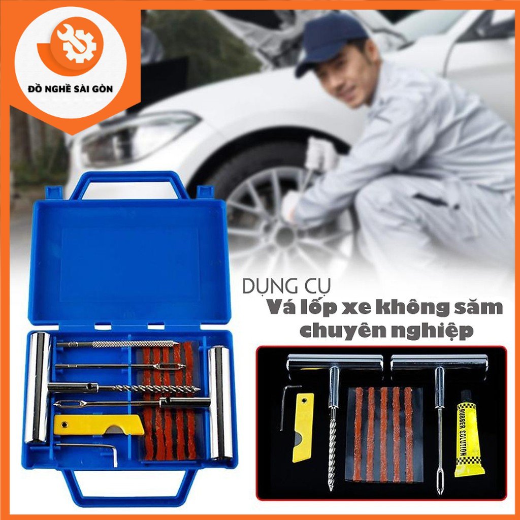 Hộp dụng cụ vá xe lốp không săm thép không gỉ vá ngoài cho xe máy và xe Ô tô