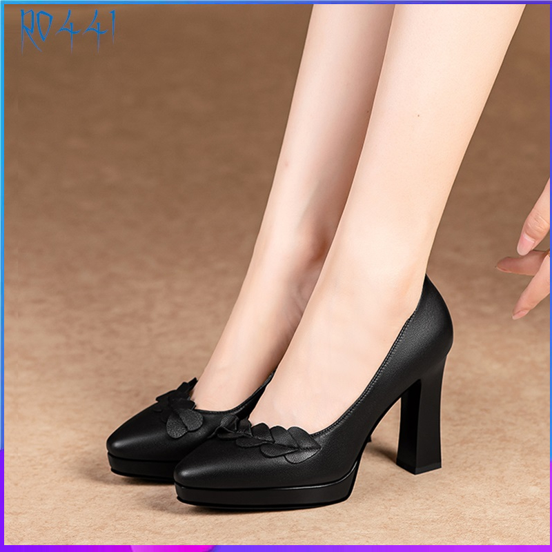 Giày cao gót nữ đẹp đế vuông 8cm hàng hiệu rosata ba màu đen đỏ kem cao cấp ro441