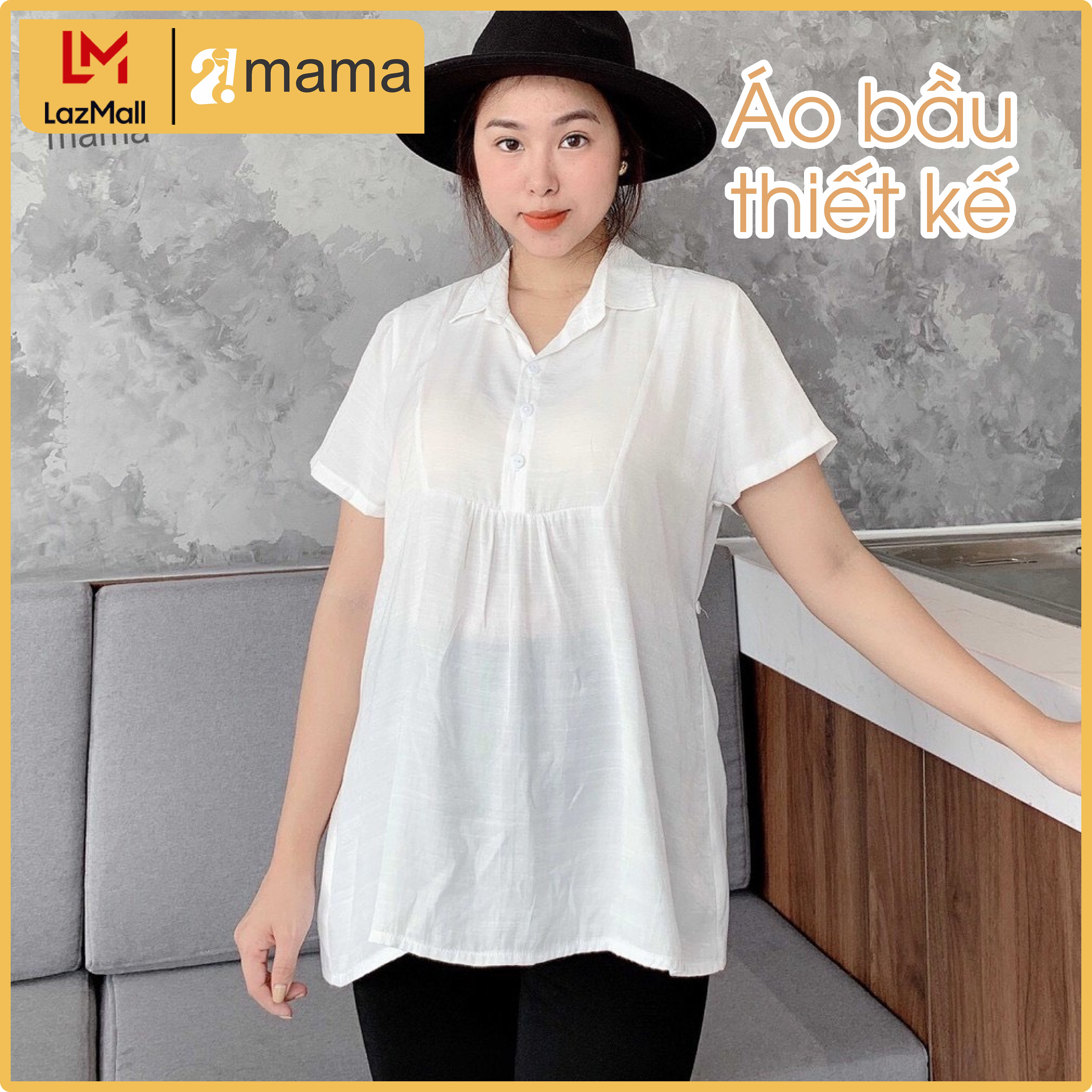 Áo bầu sơ mi công sở 2MAMA cộc tay phong cách hàn quốc áo bầu màu trắng chất đũi V39