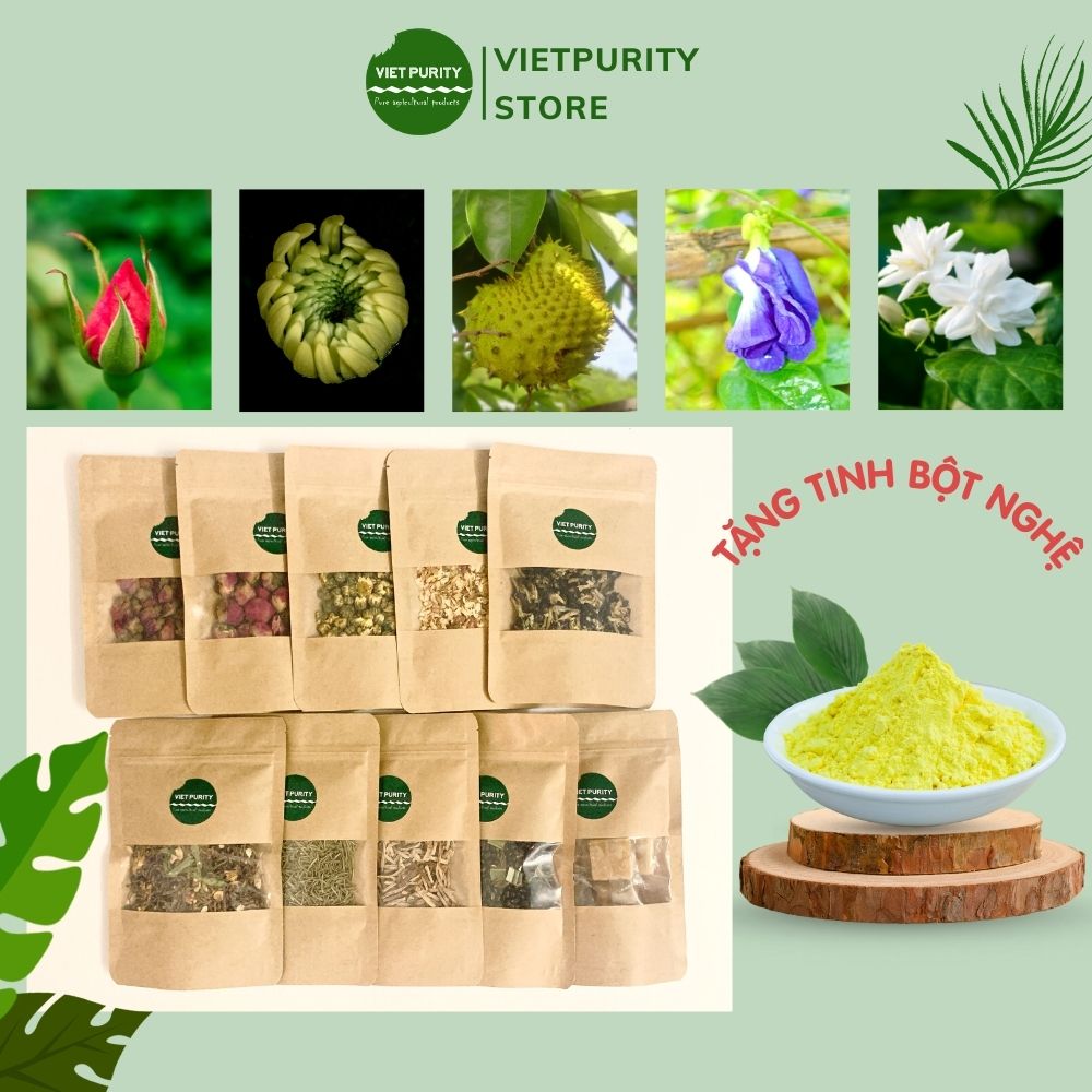 Trà hoa thảo mộc combo nhiều loại hoa sấy khô thảo mộc 50g Vietpurity