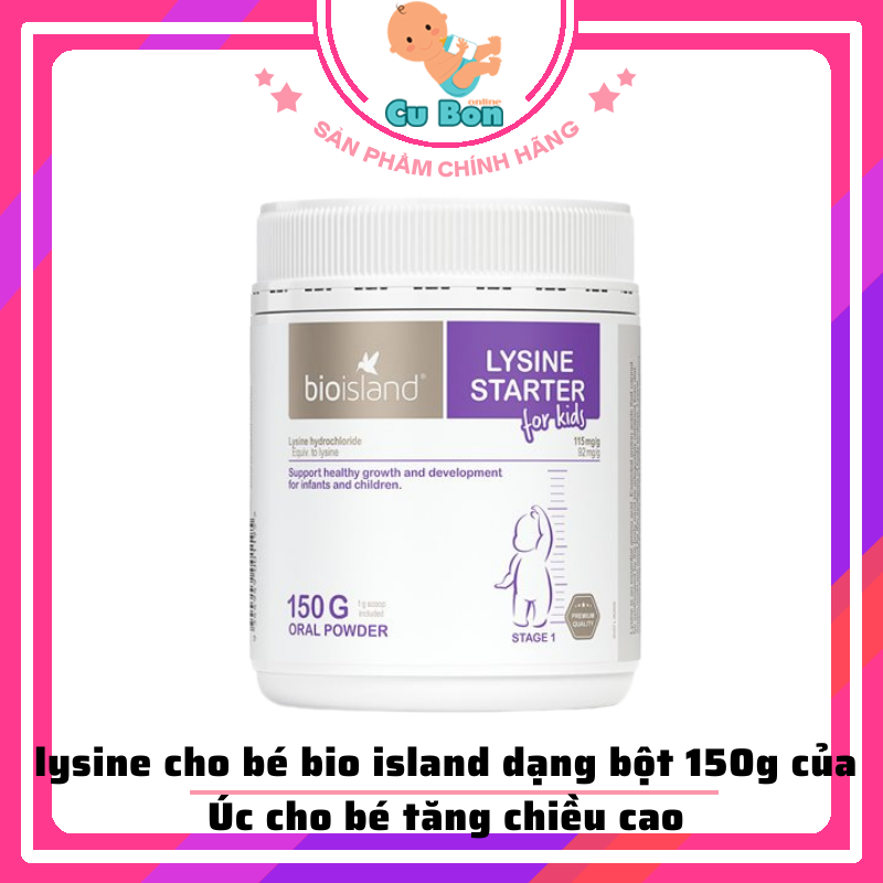 lysine cho bé bio island dạng bột 150g của Úc thúc đẩy Tăng Chiều Cao Cho Trẻ hay biếng ăn chậm lớn từ 7 tháng tuổi trở lên