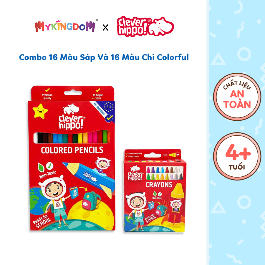 Combo 16 màu sáp và 16 màu chì colorful cleverhippo cb161601