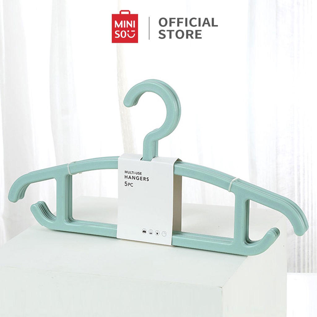 Bộ 5 móc nhựa cao cấp treo quần áo đa năng Miniso (Xanh bạc hà)