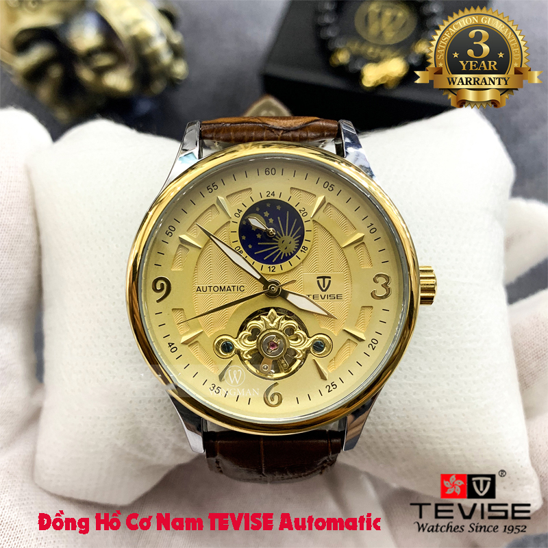 [HCM]( ĐỒNG HỒ THỤY SỸ ) Đồng hồ nam máy cơ tự động TEVISE - Chạy full kim automatic Dây da cao cấp Chống nước Mặt đá sapphire chống xước - Bảo Hành 3 Năm