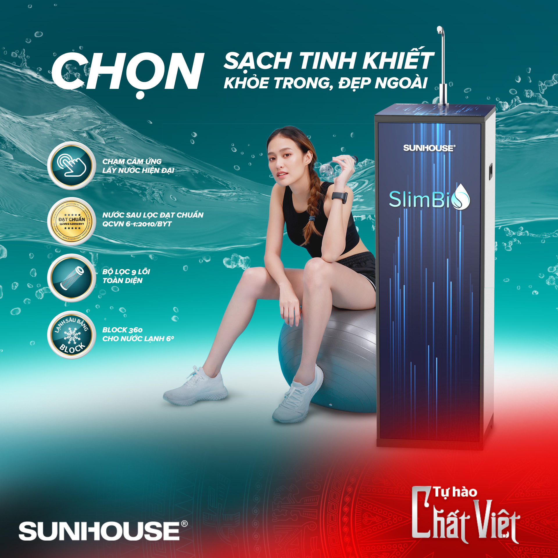 [Trả góp 0%]Máy lọc nước nóng lạnh 10 lõi SUNHOUSE SHR76214CK-S