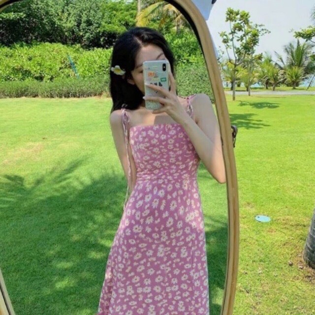 Đầm hai dây hoa cúc không có mút ngực