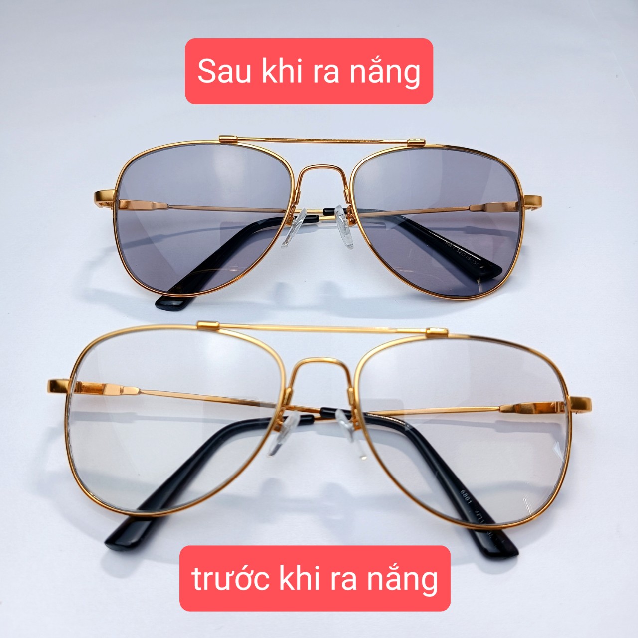 Kính đổi màu gọng xéo titan dẻo tròng thuỷ tinh chống UV400 ,kính đi xe đi ngày và đêm