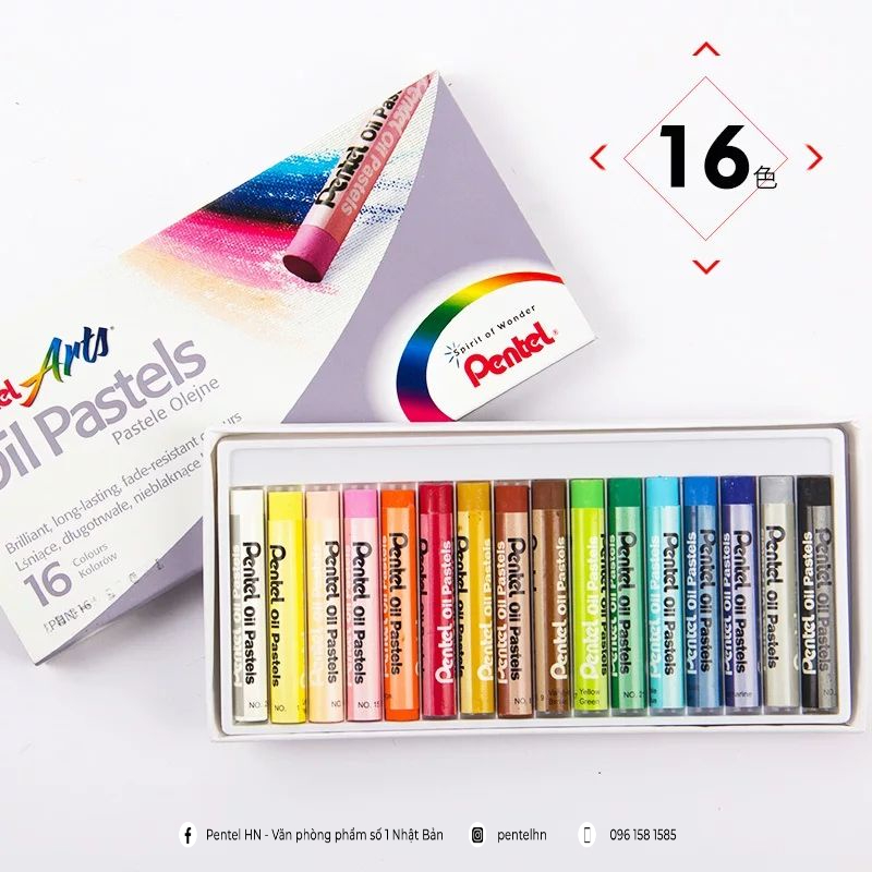 Sáp màu dầu pentel oil pastel 16 màu phn-16 | màu sắc tươi sáng | an toàn không độc hại