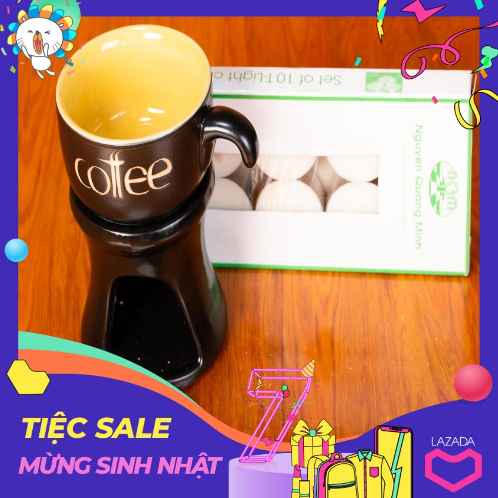 Bộ đèn xông tinh dầu bát tràng + nến mẫu coffee