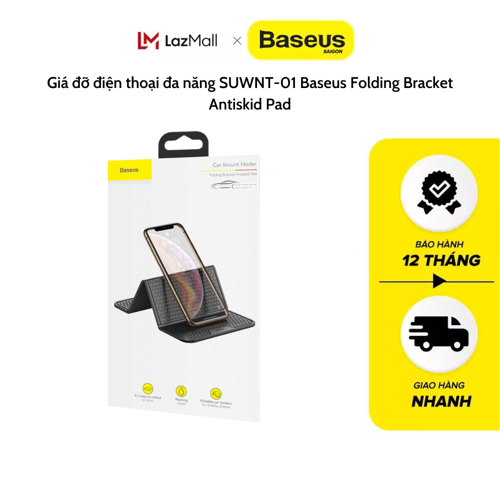 Giá đỡ điện thoại đa năng SUWNT-01 Baseus Folding Bracket Antiskid Pad treo tường, bàn, taplo ô tô, làm bằng cao su non, có thể gập, vệ sinh dễ dàng