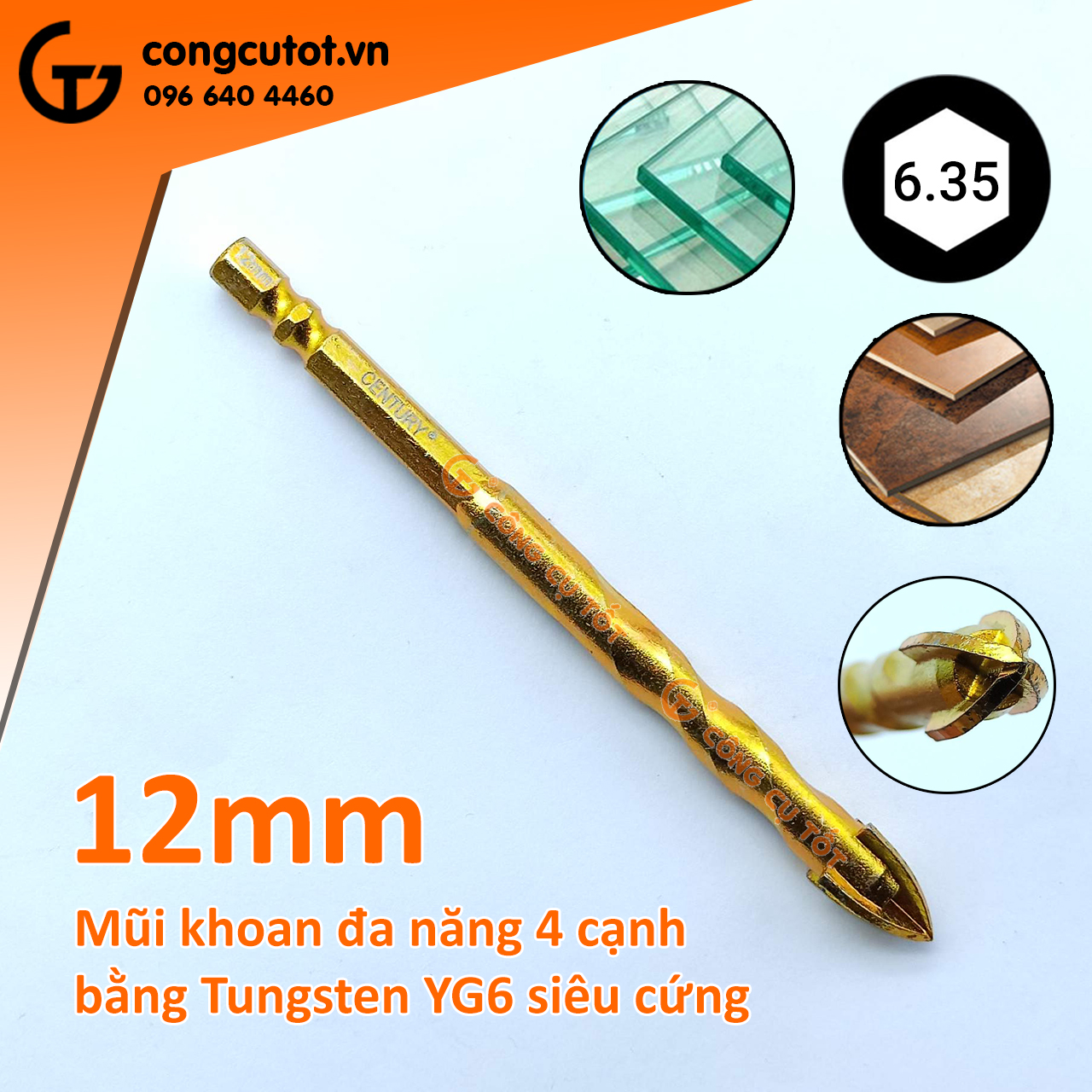 Mũi khoan đa năng 4 cạnh Century bằng Tungsten YG6 siêu cứng