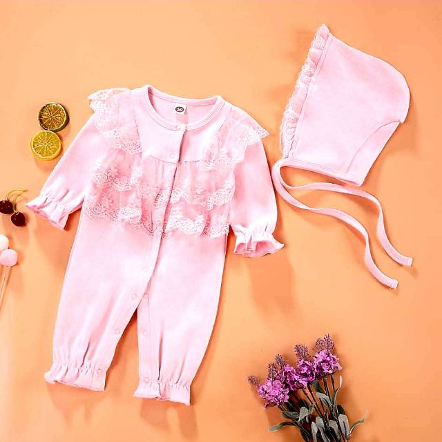 Sét body kèm nón dễ thương cho bé gái sơ sinh đến 12ky