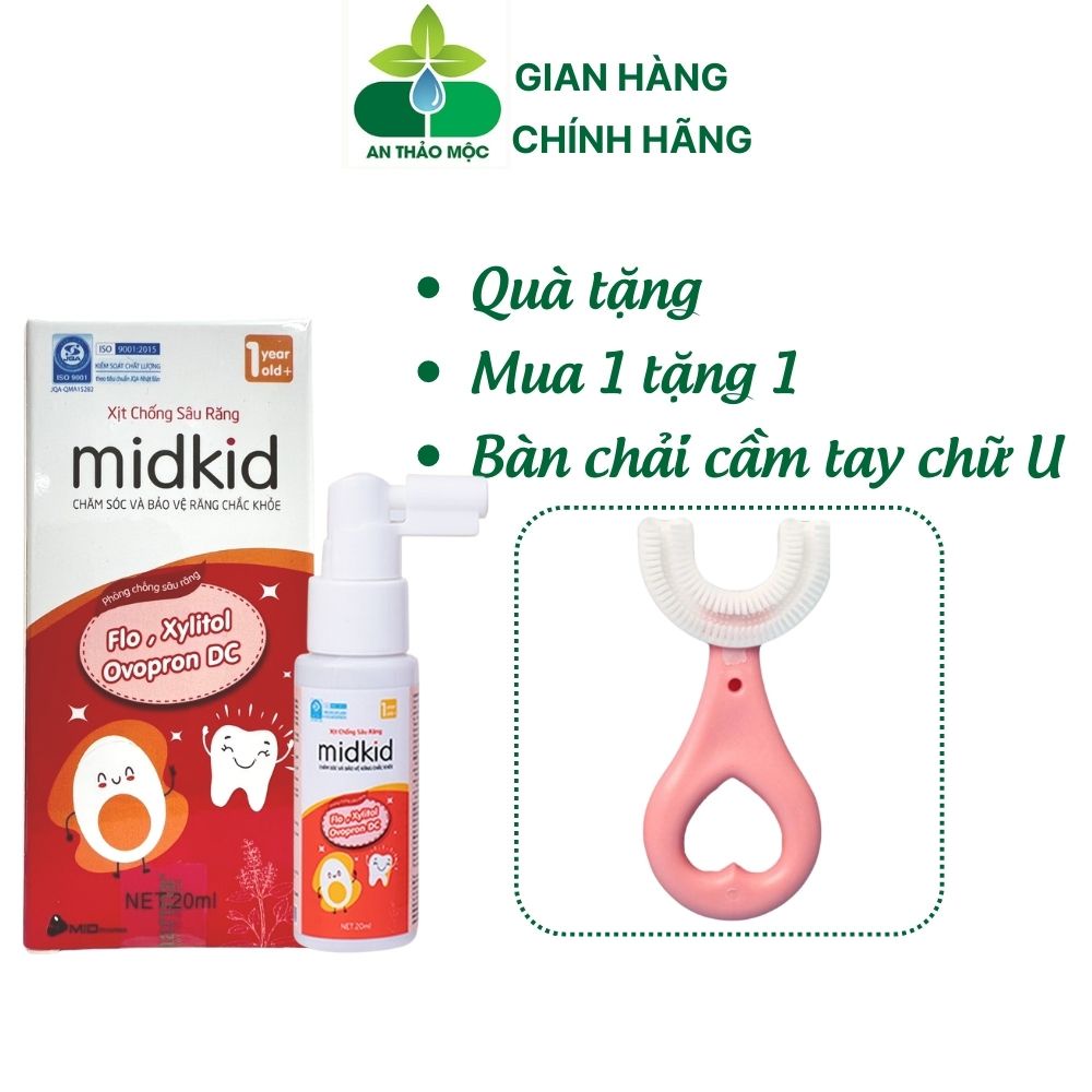 Xịt chống sâu răng MIDKID vị táo đỏ cho bé từ 1 tuổi giúp làm sạch bảo vệ men răng ngăn ngừa mảng bám ố vàng hà mủn