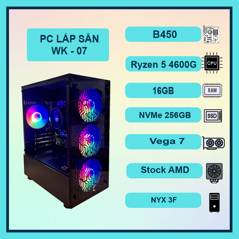 Pc gaming, làm việc, văn phòng wk-07 amd ryzen 5 4600g, 16gb ram, vga tích hợp vega 7