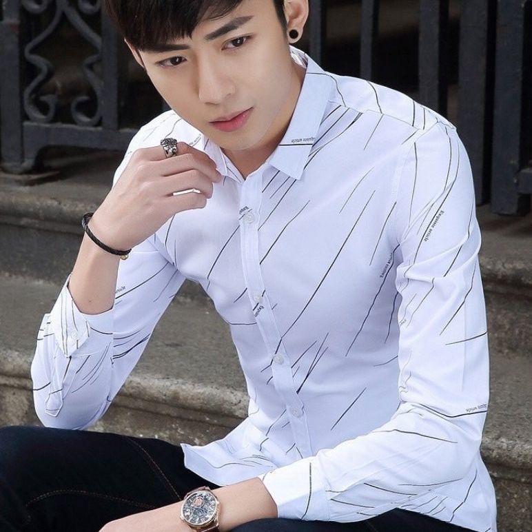 Áo sơ mi nam dài tay Hàn Quốc phối họa tiết sọc Chéo SMX99102 thời trang PONIVALAZA loại đẹp chất vải Lụa Thái chống nhăn, thấm hút mồ hôi tốt kiểu dáng lịch lãm