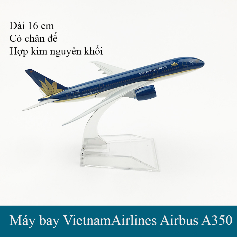 Đồ chơi mô hình máy bay Vietnam Airlines Airbus A350 KAVY dài 16cm bằng hợp kim nguyên khối có chân 