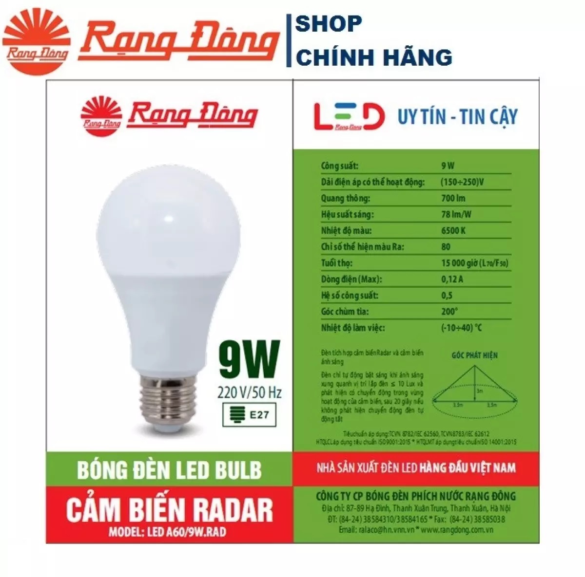 Đèn LED Cảm Biến Chuyển Động 9W/15W Rạng Đông, Chip LED Samsung