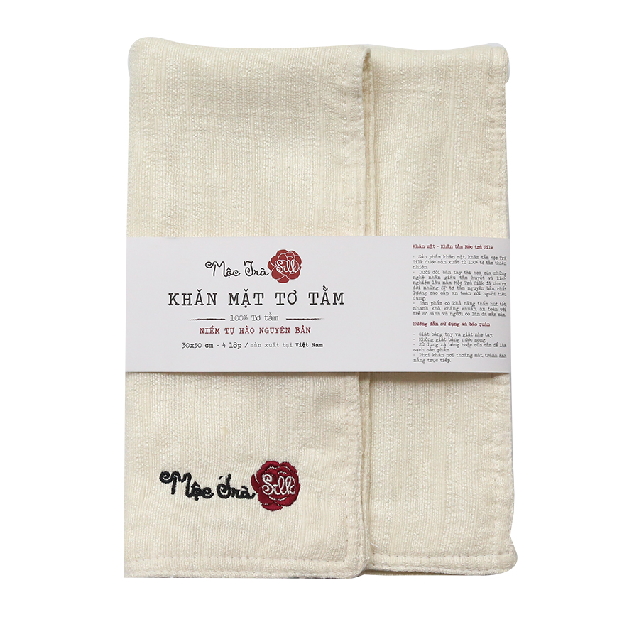Mộc trà silk| khăn mặt tơ tằm người lớn 4 lớp 30x50cm