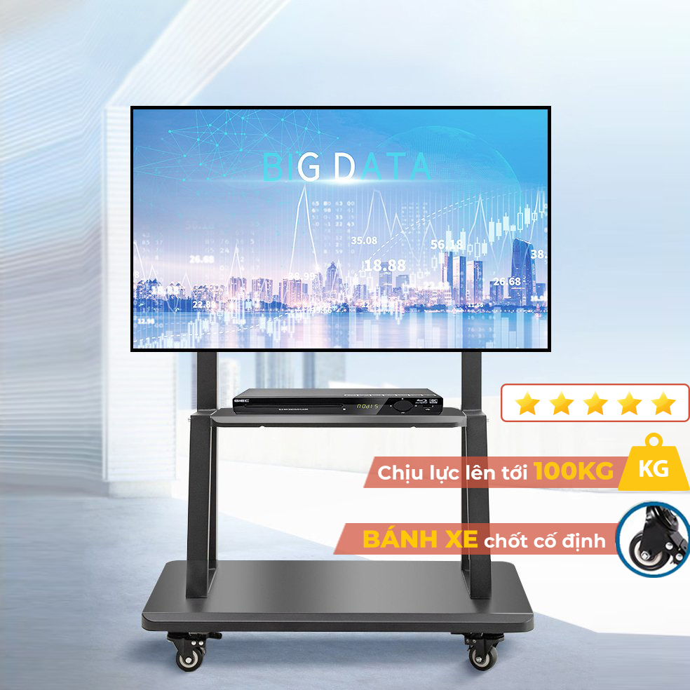 Kệ treo TiVi, Giá đỡ TV di động có bánh xe di chuyển linh hoạt, tiện ích, Phù hợp lắp TV từ 32-65 inch cứng cáp, chắc chắn, sang trọng