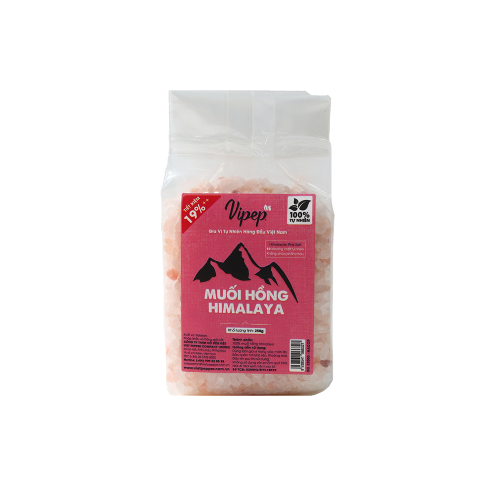 Muối hồng Himalaya Nguyên Hạt 250g 100% Vipep, không chất tạo màu